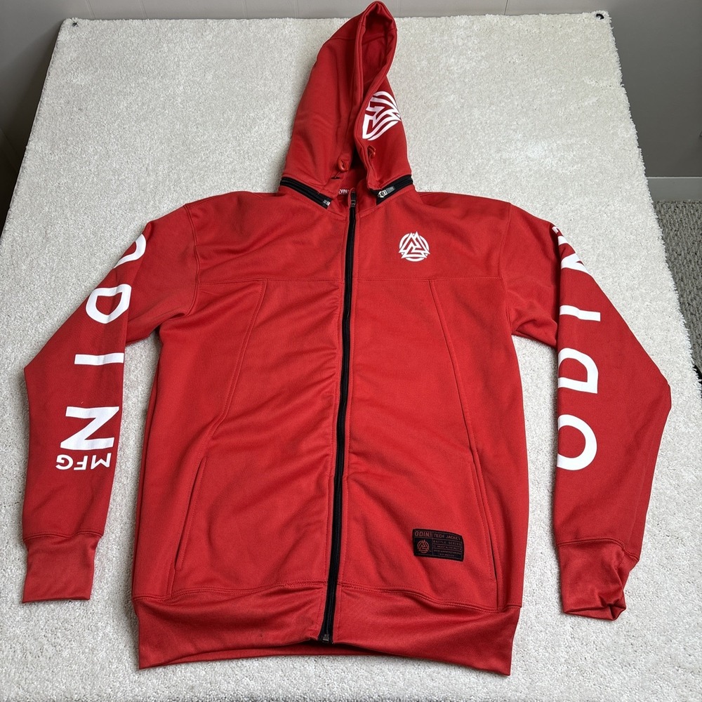ODIN MFG Tech Jacket Hooded Jacket Men's Medium Red Full Zip Battle Series READ